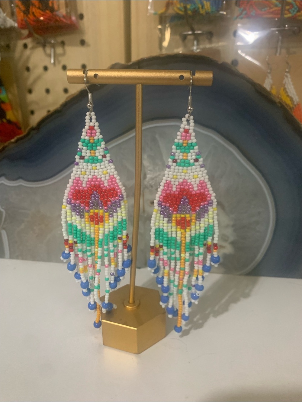 Handmade Multicolor Beaded Fringe Earrings - Vibrant Floral Design